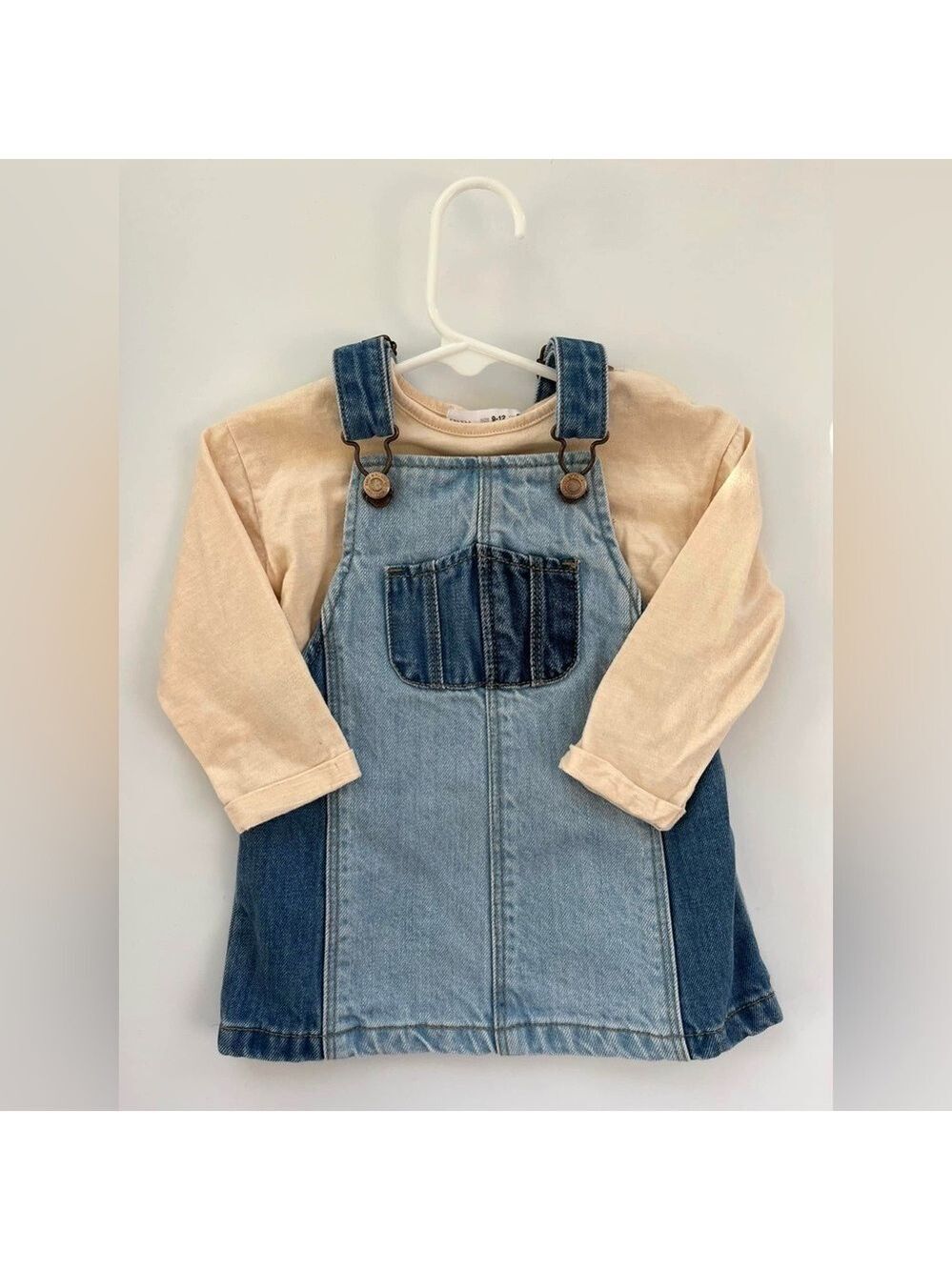 Zara Blue and Cream Casual Denim Dress with Patchwork Design & Shirt